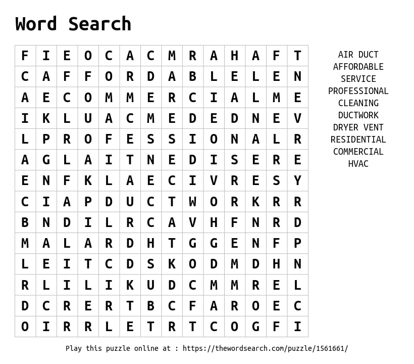 air duct cleaning service word search